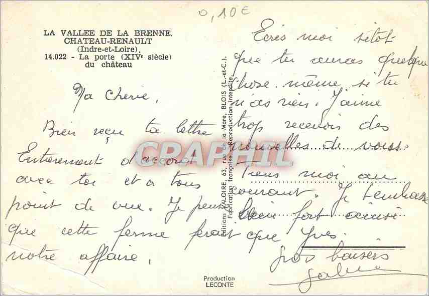 CPM La Vallee de la Brenne Chateau Renault Indre et Loire  — Verso