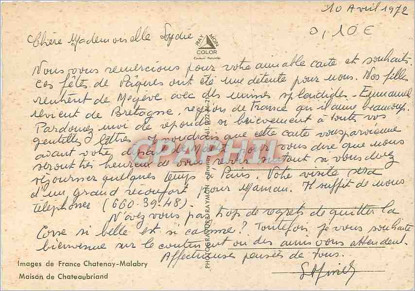 CPM Images de France Chatenay Malabry Maison de Chateaubriand  — Rückseite
