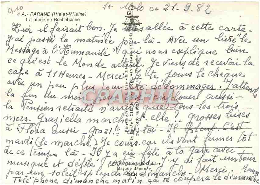 CPM Parame Ille et Vilaine La plage de Rochebonne  — Rückseite