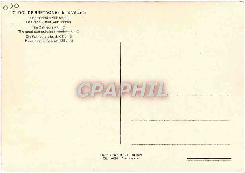 Dol-de-Bretagne — Cathédrale du XIIIe siècle — Pierre Artaud et Cie, éditeurs — Verso