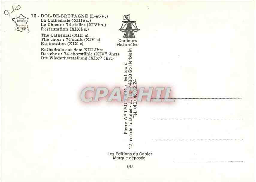 CPM Dol de Bretagne L et V La Cathedrale Le Choeur  — Rückseite
