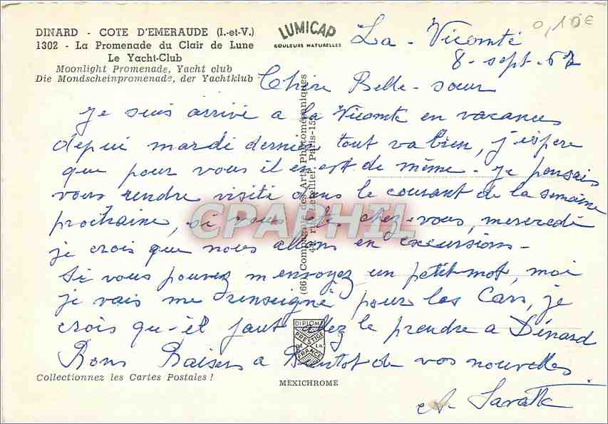 CPM Dinard Cote d'Emeraude L et V La Promenade du Clair de Lune Le Yacht Club  — Rückseite