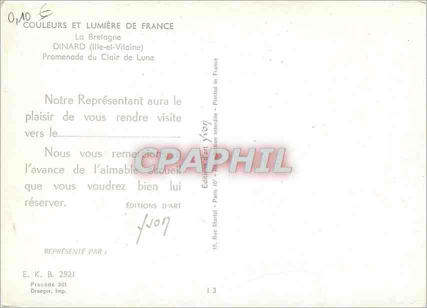 CPM La Bretagne Dinard Ille et Vilaine Promenade de Clair de Lune  — Rückseite