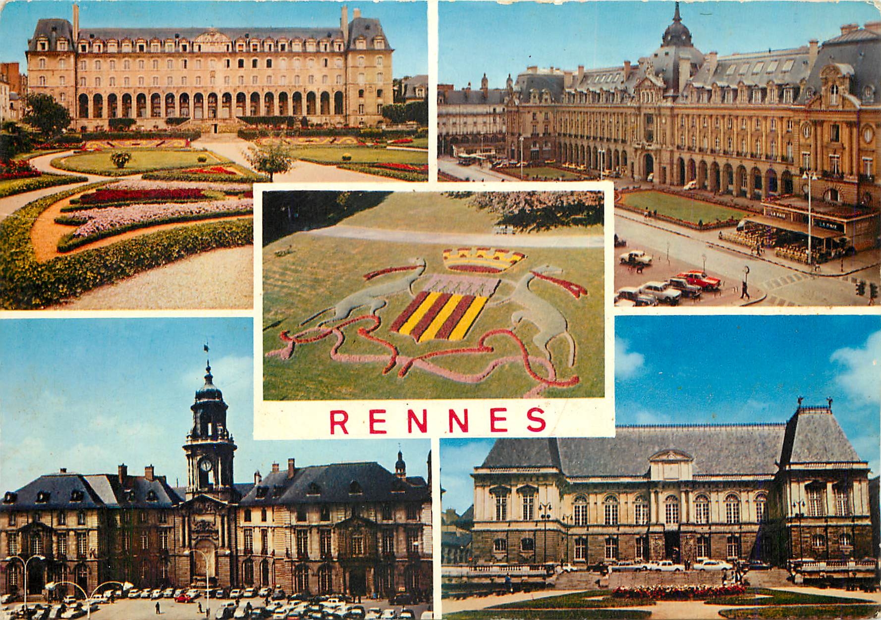 CPM Rennes Ille et Vilaine Le Palais St Georges La poste L'Hotel de Ville Le Palais de Justice Jardi