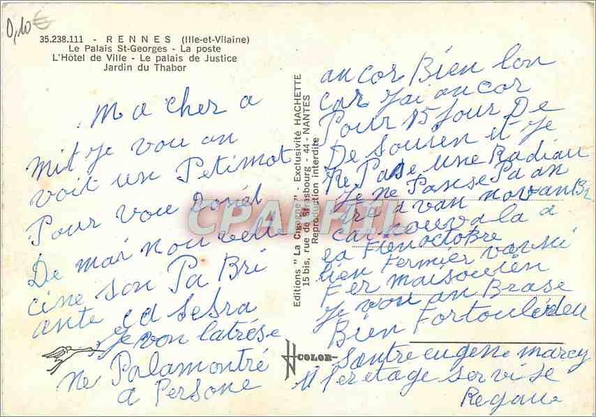 CPM Rennes Ille et Vilaine Le Palais St Georges La poste L'Hotel de Ville Le Palais de Justice Jardi — Back