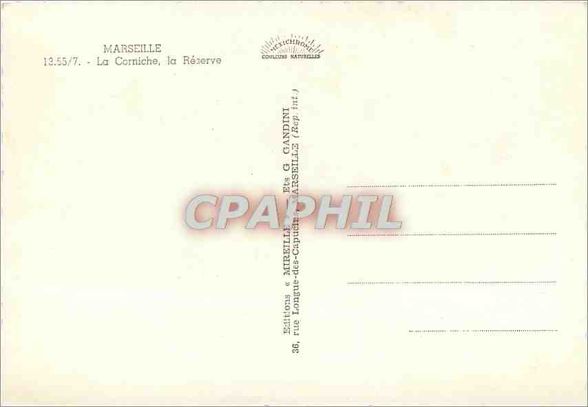CPM Marseille La Corniche la Reserve  — Verso