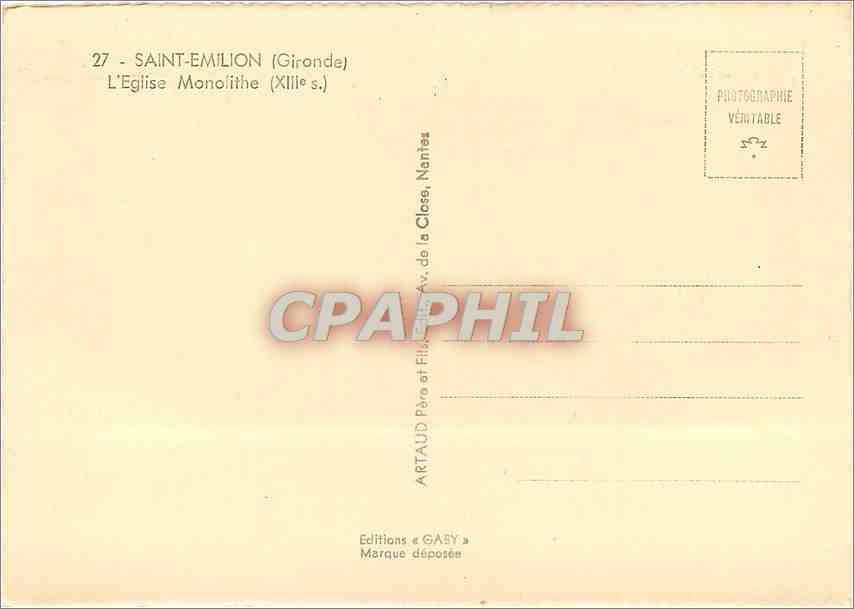 CPM Saint Emilion Gironde L'Eglise Monolithe  — Rückseite