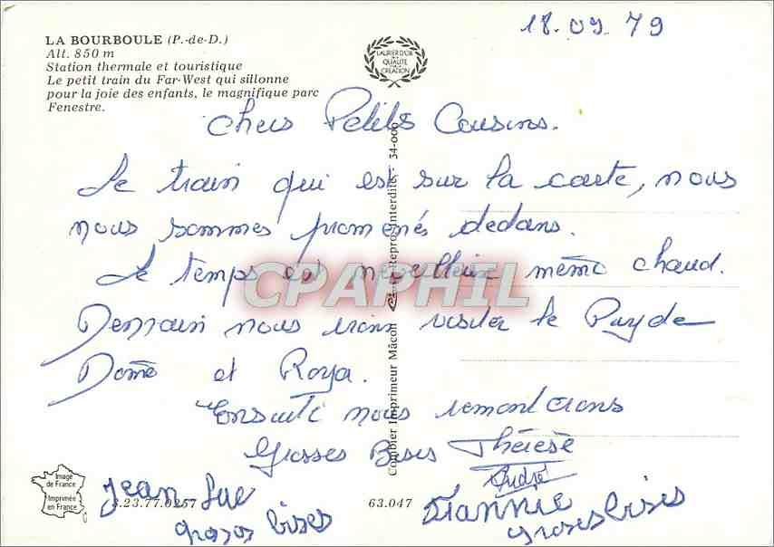 CPM La Bourboule P de D Station Thermale et Touristique Le petit train — Rückseite
