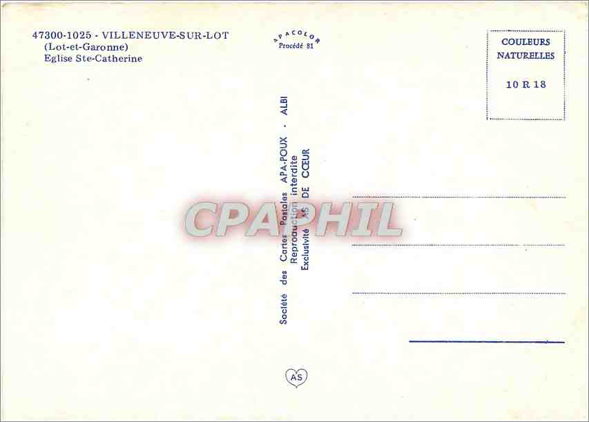 Église Ste-Catherine — Villeneuve-sur-Lot — Société des Cartes Postales APA-ROUX — Rückseite