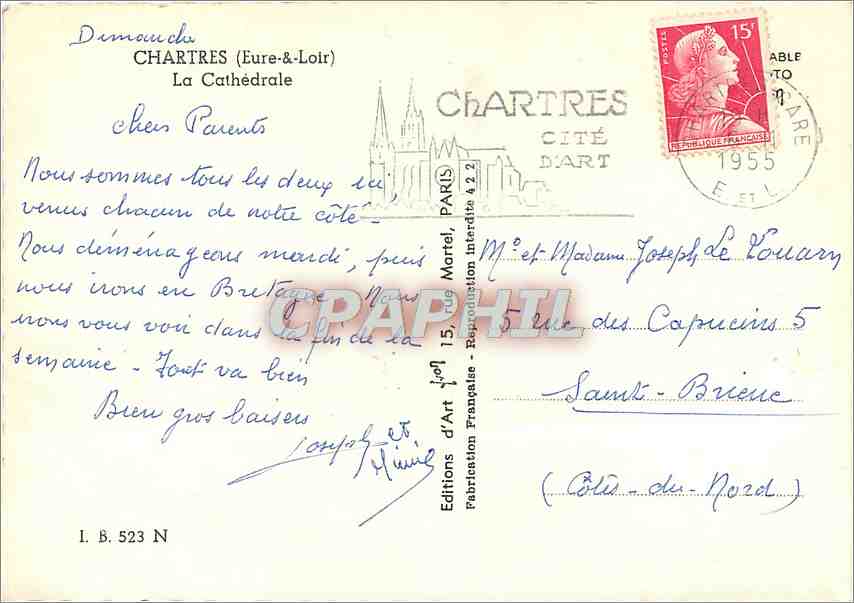 CPM Chartres Eure Loir La Cathedrale  — Back