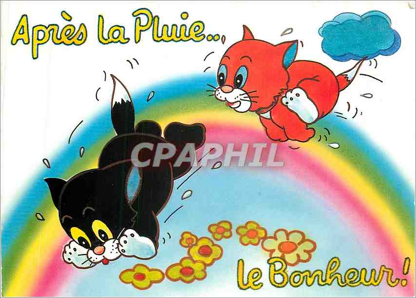 CPM Apres la Pluie Le Bonheur Chats Chatons