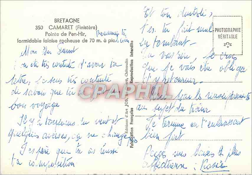 CPM Bretagne Camaret Finistere Pointe de Pen Hir  — Rückseite