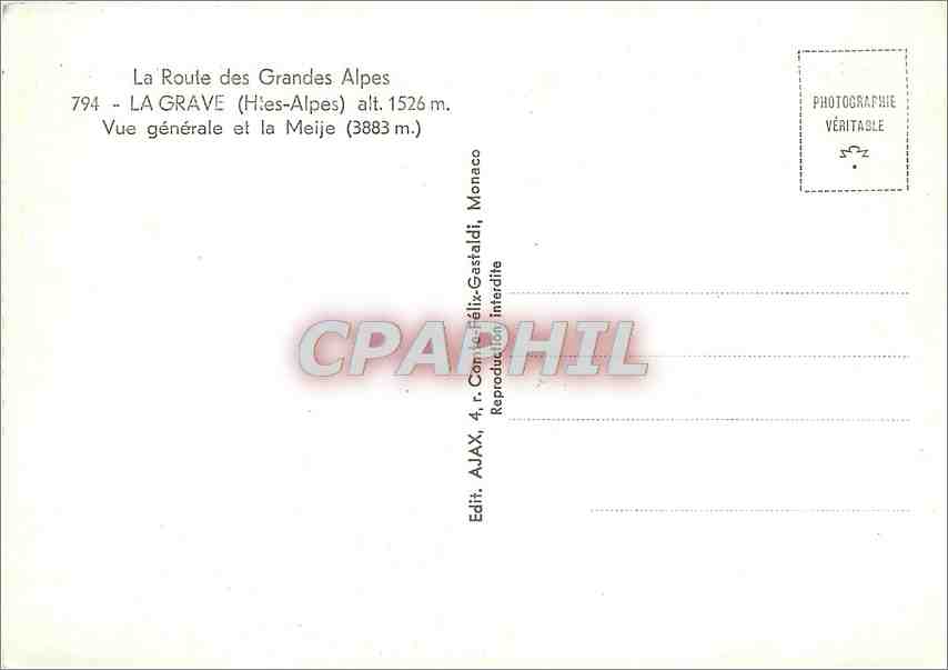 La Grave — Vue générale et la Meije (3883 m) — Edit. AJAX, Monaco — Reverso