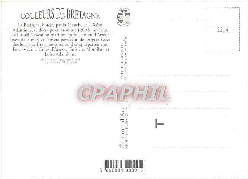 CPM La Bretagne bordee par la Manche et l'Ocean Atlantique  — Verso