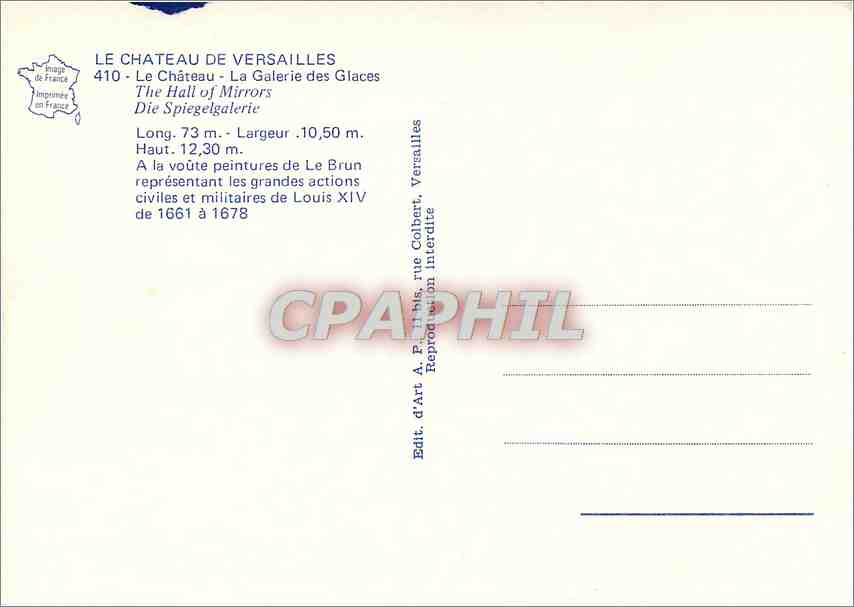 CPM Le Chateau de Versailles Le Chateau La Galerie des Glaces  — Verso