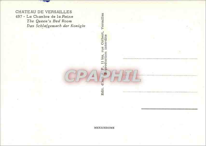 CPM Chateau de Versailles La Chambre de la Reine  — Verso
