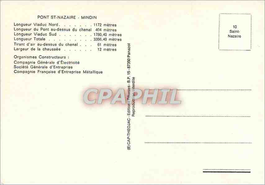CPM Pont St Nazaire Mindin  — Verso