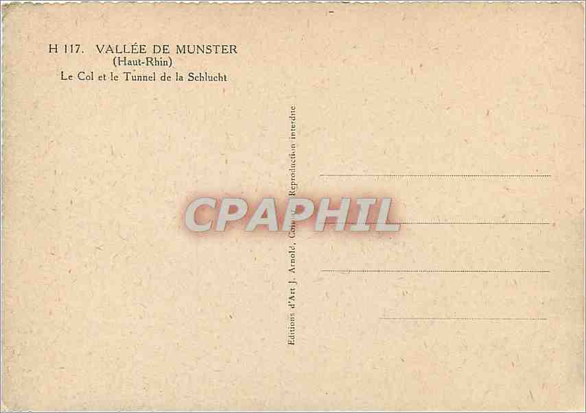 Vallée de Munster — Le Col et le Tunnel de la Schlucht — Édition d'Art J. Arnolé — Verso
