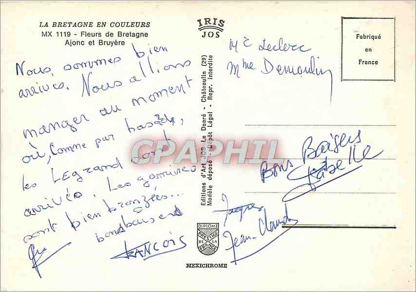 CPM Fleurs de Bretagne Ajonc et Bruyere  — Rückseite