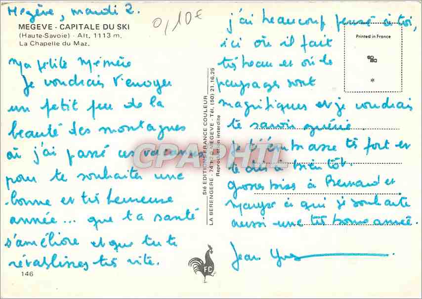 Mégeve - La Chapelle du Maz - Éditeur : SIE Éditions France Couleur, n° 146 — Verso