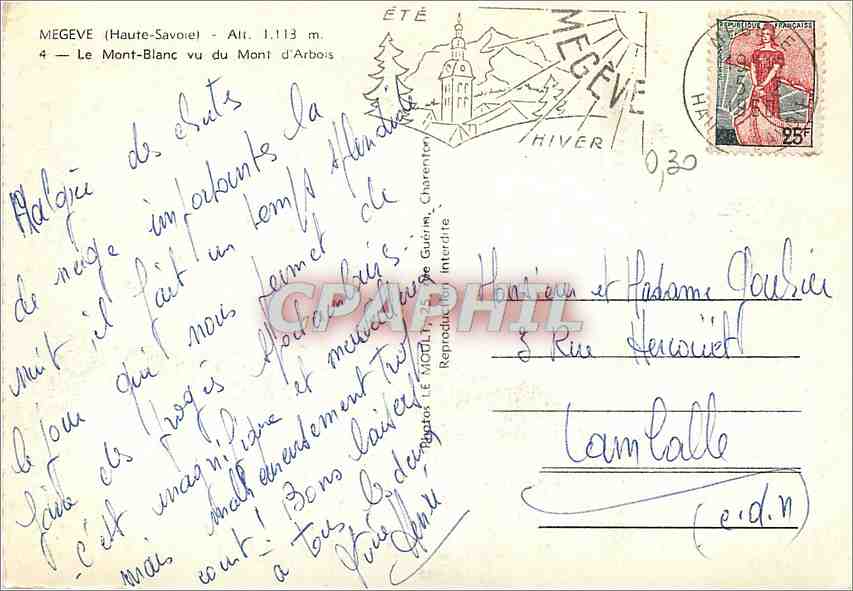 Le Mont-Blanc vu du Mont d'Arbois — MEGEVE (Haute-Savoie) — éditeur LE MODÈLE, n°4 — Verso