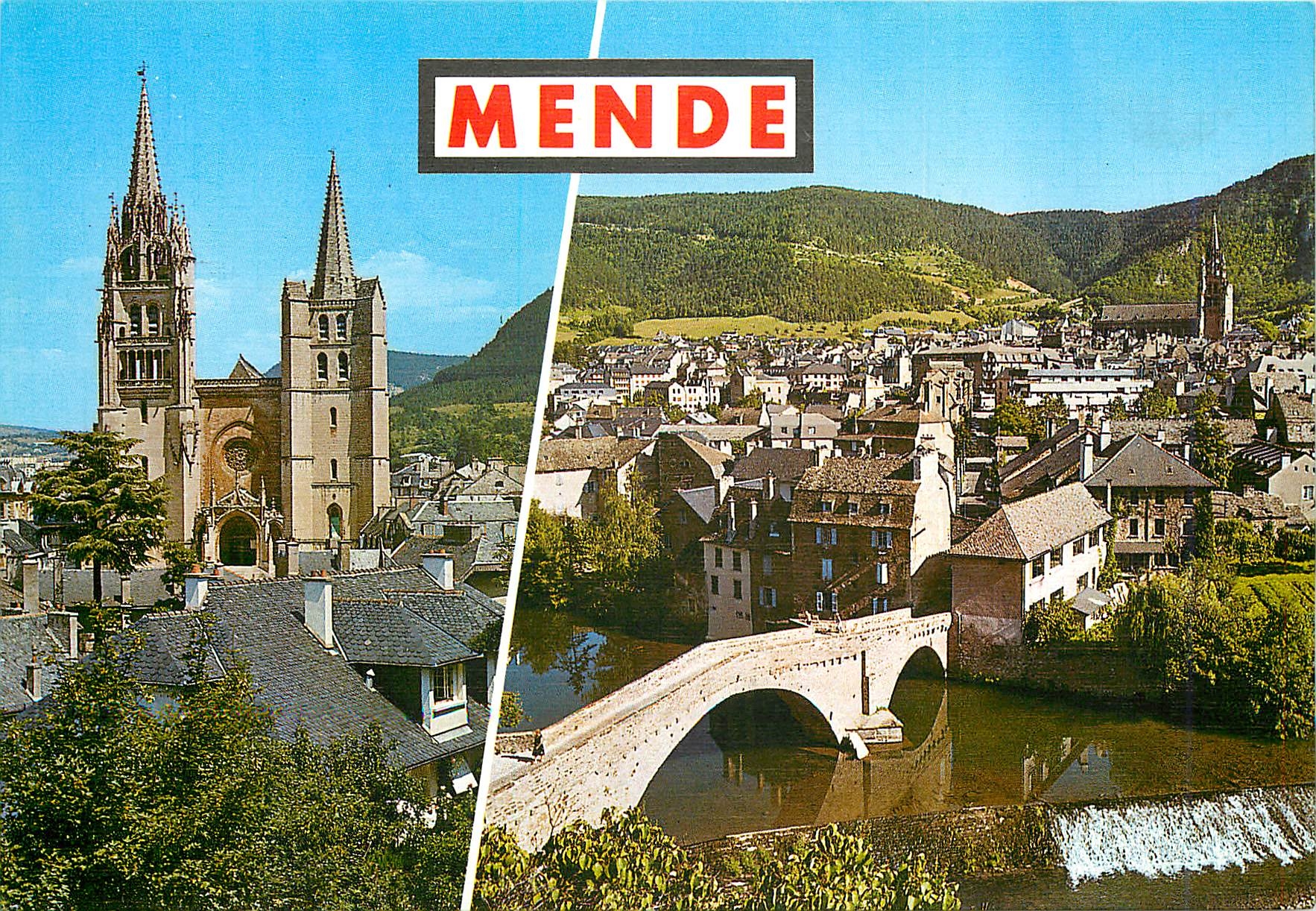 CPM Mende Lozere La Cathedrale Vue generale et le pont sur le Lot 