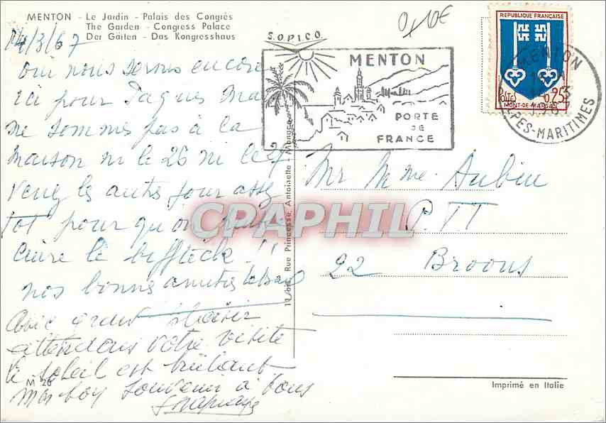 CPM Menton Le Jardin Palais des Congres  — Rückseite
