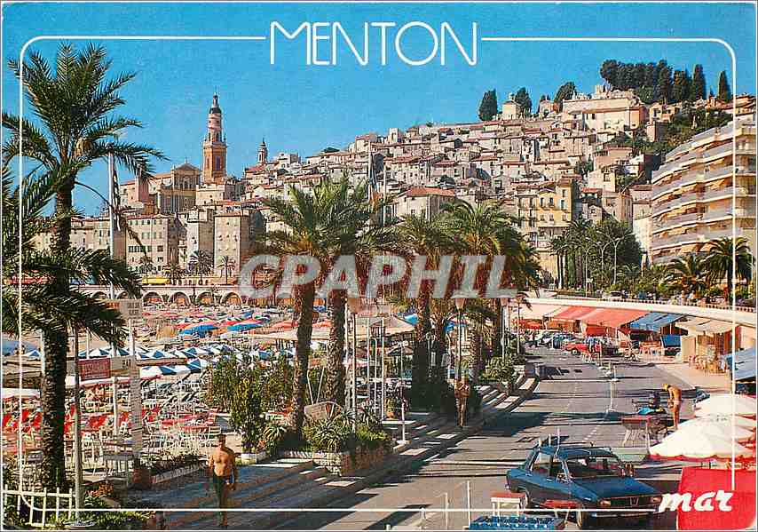 CPM Menton La Perle de France La Plage et la Vieille Ville 