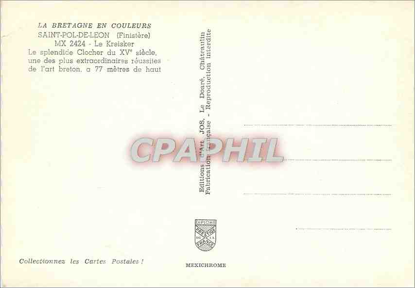 CPM Saint Pol de Leon Finistere Le Kreisker  — Rückseite