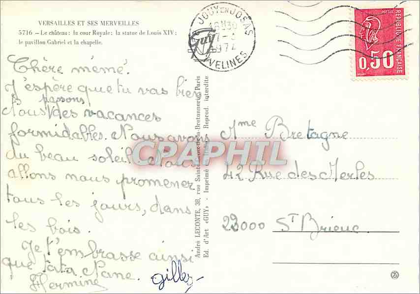 CPM Versailles et ses Merveilles Le Chateau la cour Royale la Statue de Louis XIV  — Back