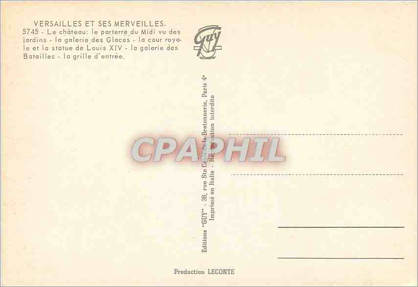CPM Versailles et ses Merveilles Le Chateau  — Rückseite