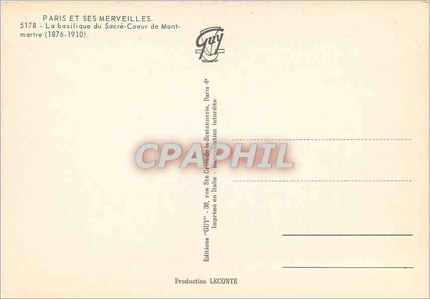 CPM Paris et ses Merveilles La Basilique du Sacre Coeur de Montmartre  — Rückseite