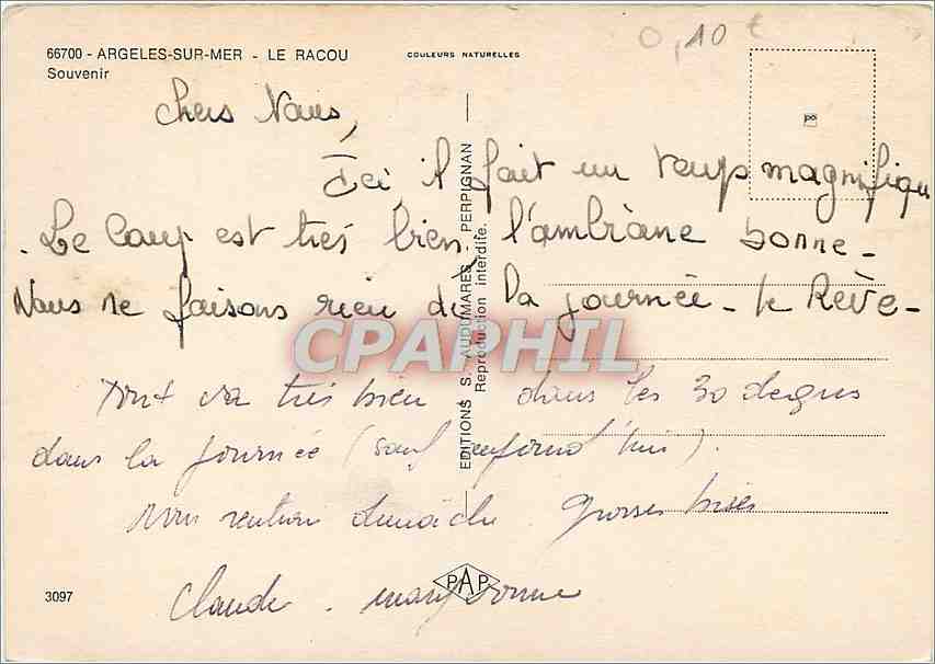 CPM Argeles sur Mer Le Racou Souvenir — Rückseite