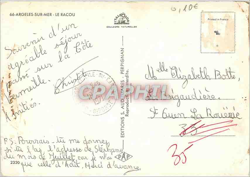 CPM Argeles sur Mer le Racou — Rückseite