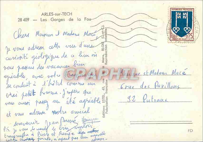 CPM Arles sur Tch les Gorges de la Fou — Rückseite