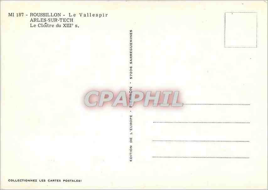 CPM Roussillon le Vallespir Arles sur Tech le Cloitre du XIIIe s — Verso