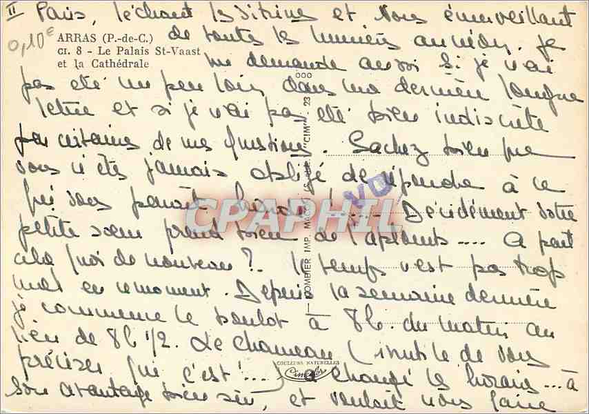 CPM Arras (P de C) Le Palais St Vaast et la Cathedrale — Rückseite