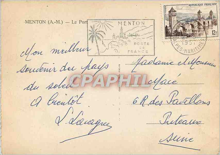 CPM Menton (A M) le Port — Rückseite