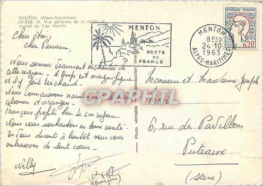 CPM Menton (A M) Vue generale de la sortie du tunnel du Cap Martin — Rückseite