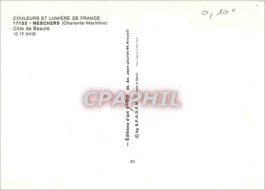 CPM Couleurs et Lumiere de France Meschers (Charente Maritime) Cote de Beaute — Back