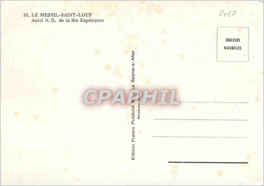 CPM Le Mesnil Saint Loup Autel N D de la St Esperance — Rückseite