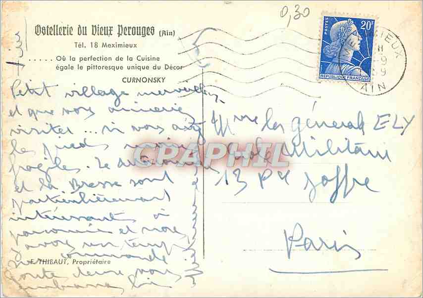 CPM Meximieux Ostellerie du Dieux Perouges (Ain) — Rückseite