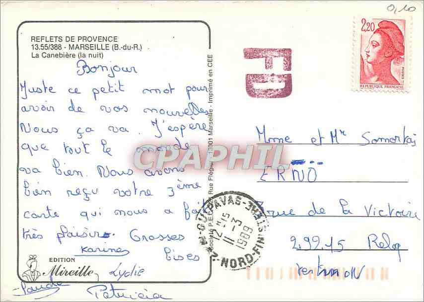 CPM Refelts de Provence Marseille (B du Rh) La Canebiere la nuit — Rückseite