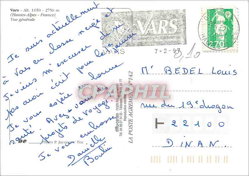 CPM Vars alt 1650 2750m (Hautes Alpes France) Vue generale — Verso