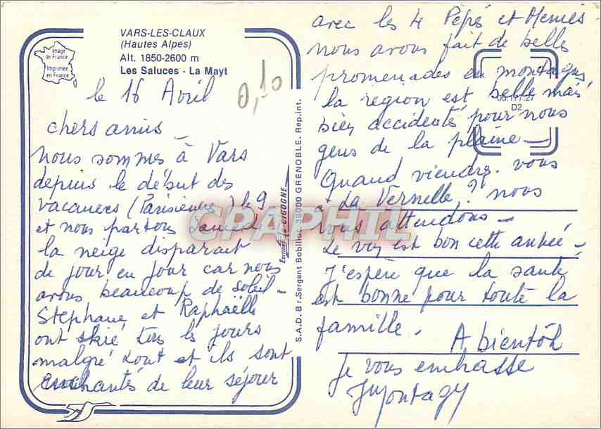 CPM Vars les Claux (Hautes Alpes) alt 1850 2600 m les Saluces la Mayt — Rückseite