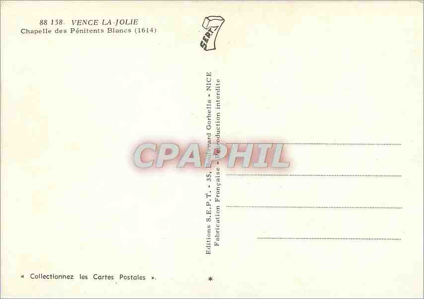CPM Vence la Jolie Chapelle des Penitents Blancs — Rückseite