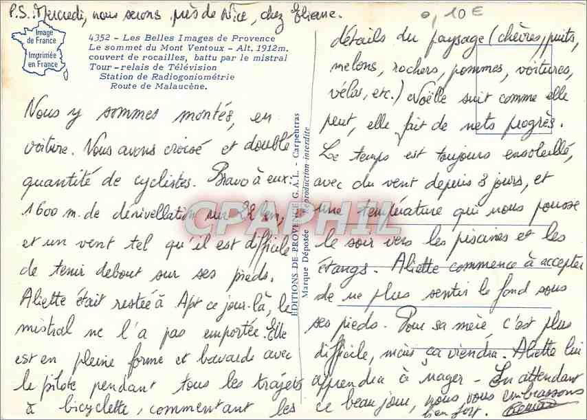 CPM Les Belles Images de Provence le Sommet du Mont Ventoux alt 1912 m — Verso