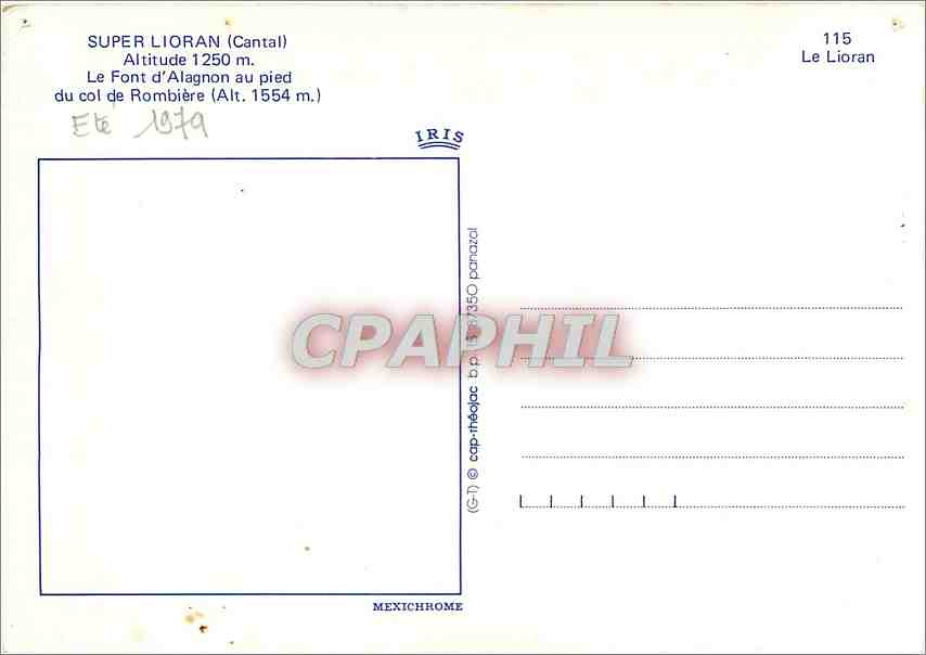 CPM Super Lioran (Cantal) Alt 1250 m le Font d'Alagnon au pied du Col de Rombiere (alt 1554 m)s — Rückseite