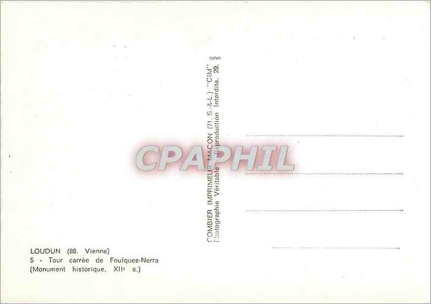 CPM Loudun (Vienne) Tour Carree de Foulques Nerra (Monument historique XIIe s) — Rückseite