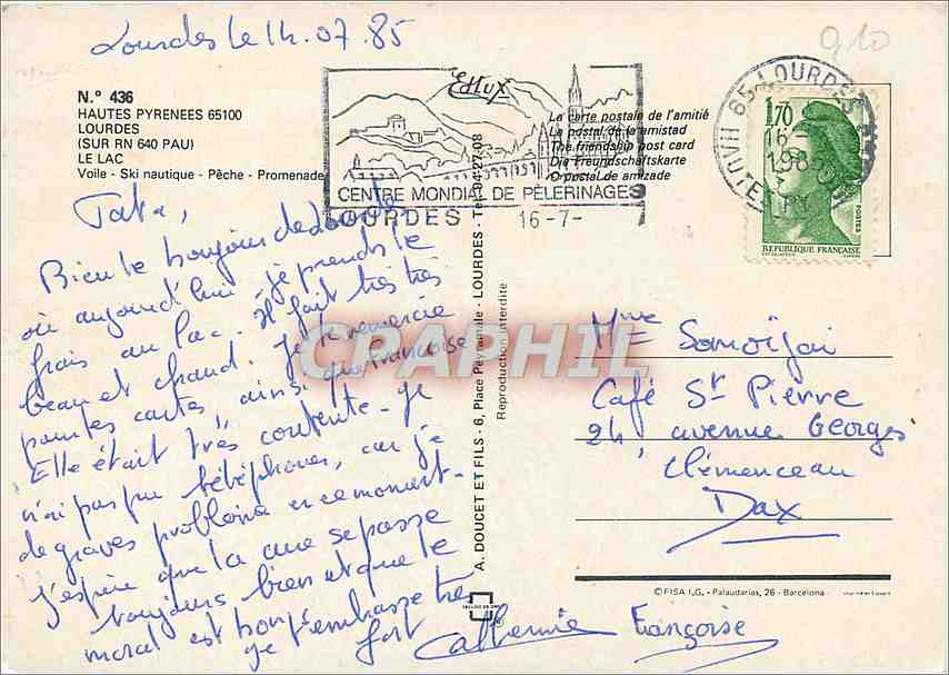 CPM Hautes Pyrenee Lourdes (Sur RN 640 Pau) le Lac — Rückseite